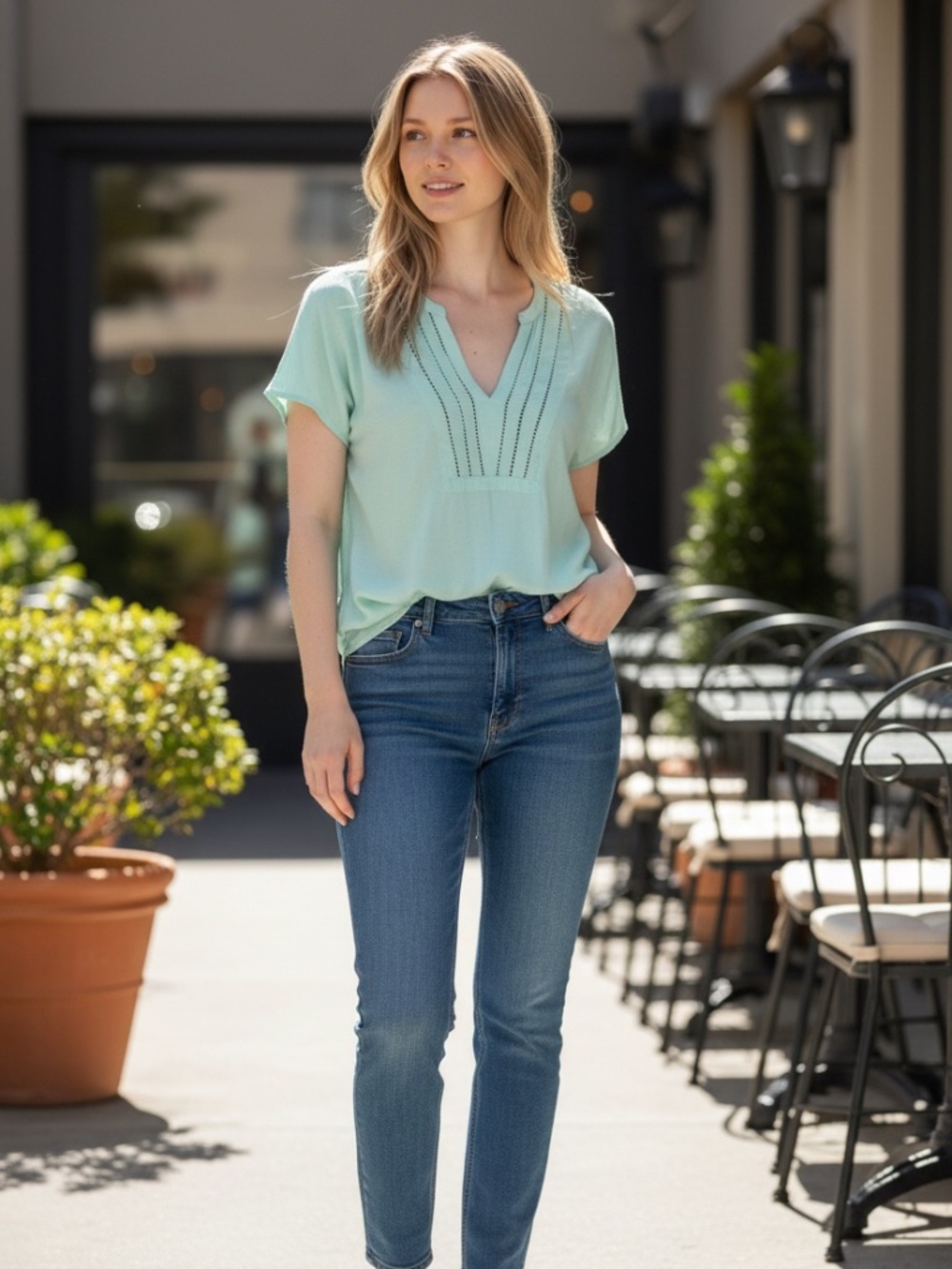 Anthropologie Dolan Left Coast Collection Top Mint Green Short Sleeve Size M